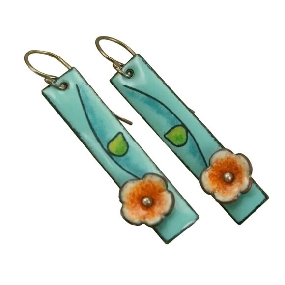 unbranded Jewelry - Enamel Earrings Turquoise and Coral Flowers
